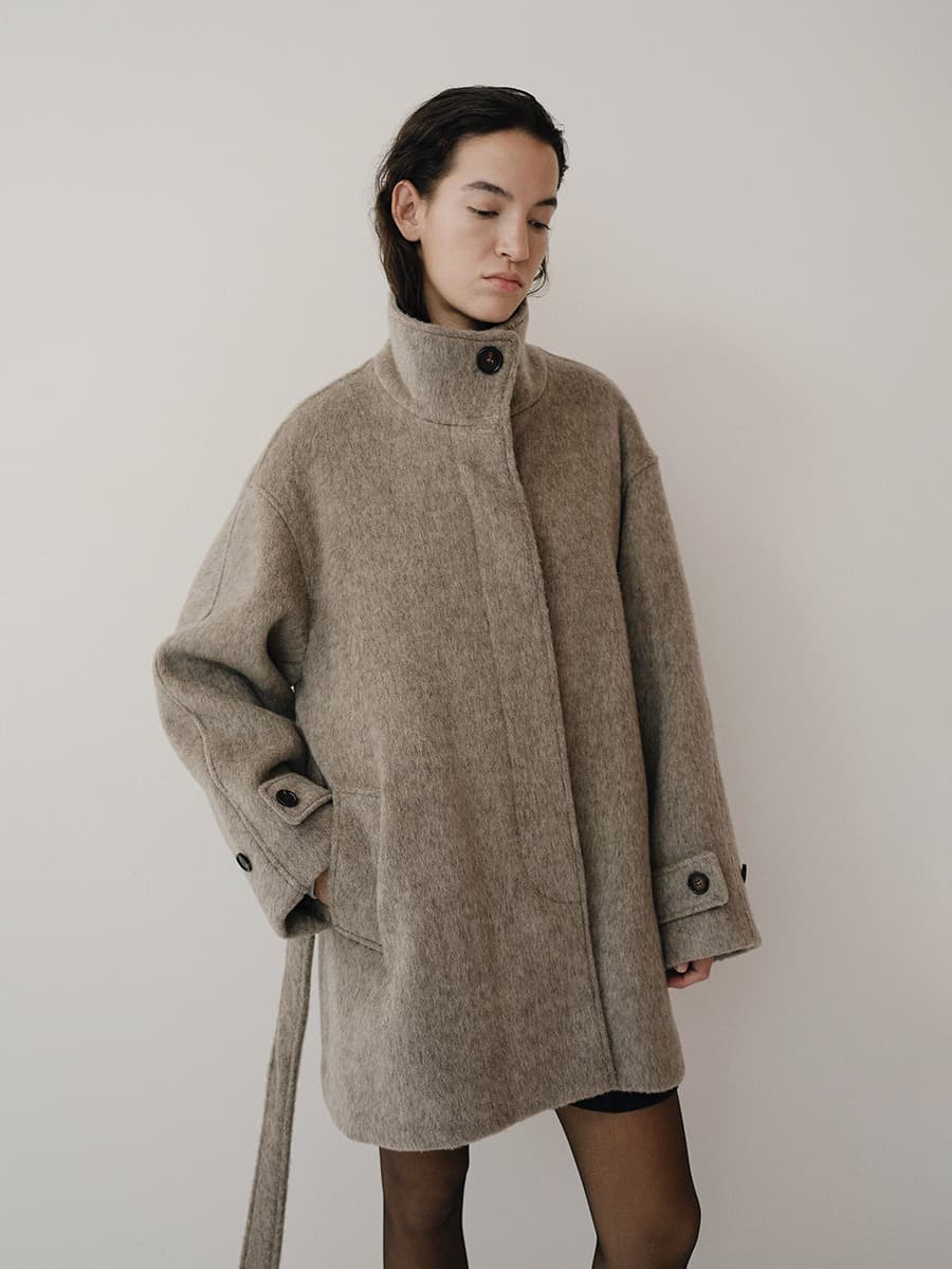 TFW YAK WOOL HIGH NECK HALF COAT_L-BROWN — vue 4