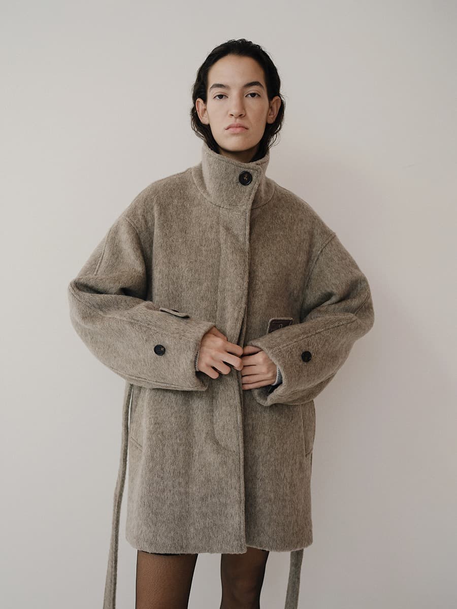 TFW YAK WOOL HIGH NECK HALF COAT_L-BROWN — vue 5