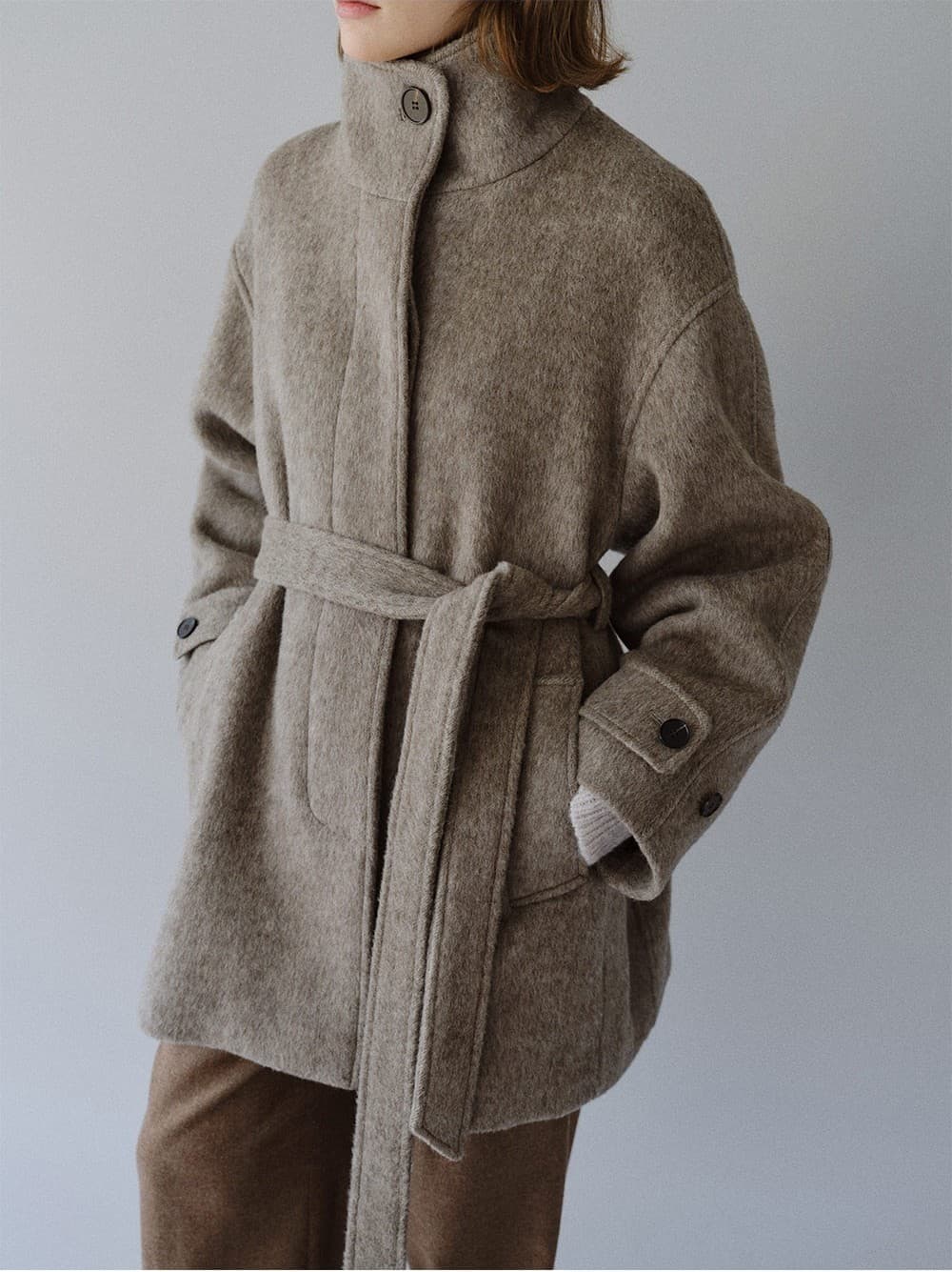 TFW YAK WOOL HIGH NECK HALF COAT_L-BROWN — vue 10