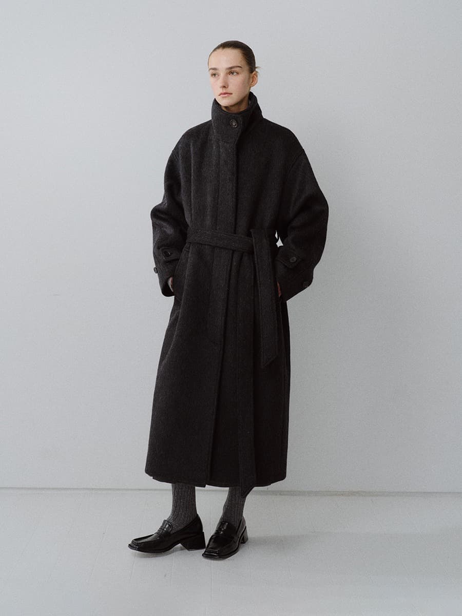 TFW YAK WOOL HIGH NECK COAT_CHARCOAL — vue 1