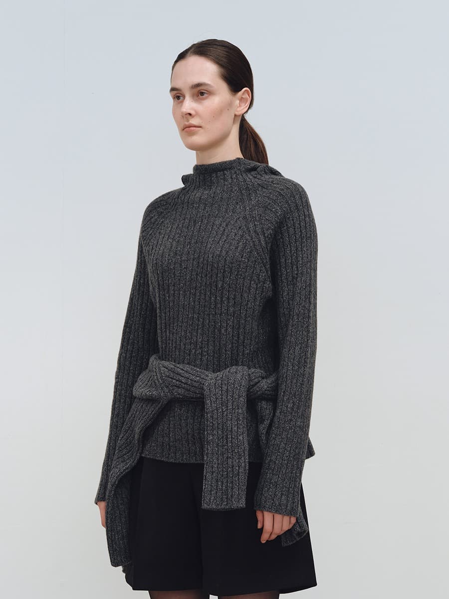 TFW WOOL HOODED RIBBED KNIT TOP_CHARCOAL — vue 2