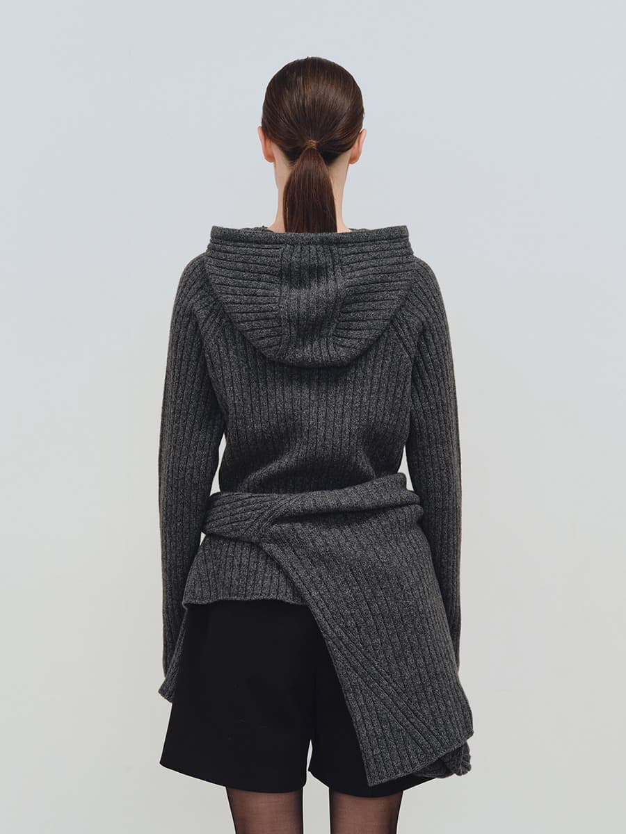TFW WOOL HOODED RIBBED KNIT TOP_CHARCOAL — vue 3