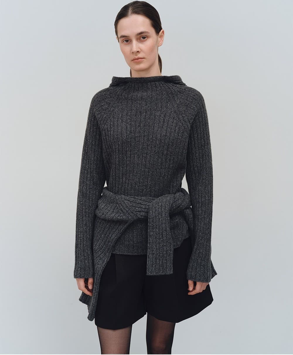 TFW WOOL HOODED RIBBED KNIT TOP_CHARCOAL — vue 5