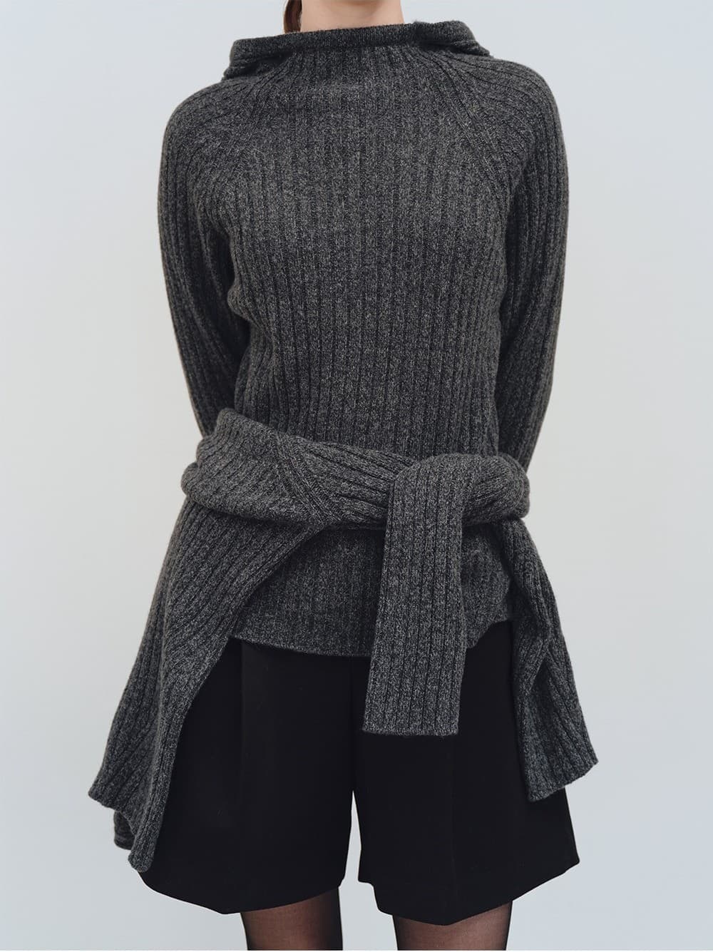 TFW WOOL HOODED RIBBED KNIT TOP_CHARCOAL — vue 9