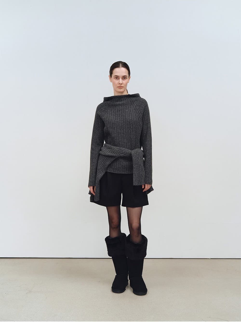 TFW WOOL HOODED RIBBED KNIT TOP_CHARCOAL — vue 11