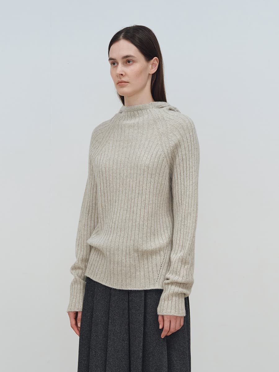 TFW WOOL HOODED RIBBED KNIT TOP_GREY — vue 2