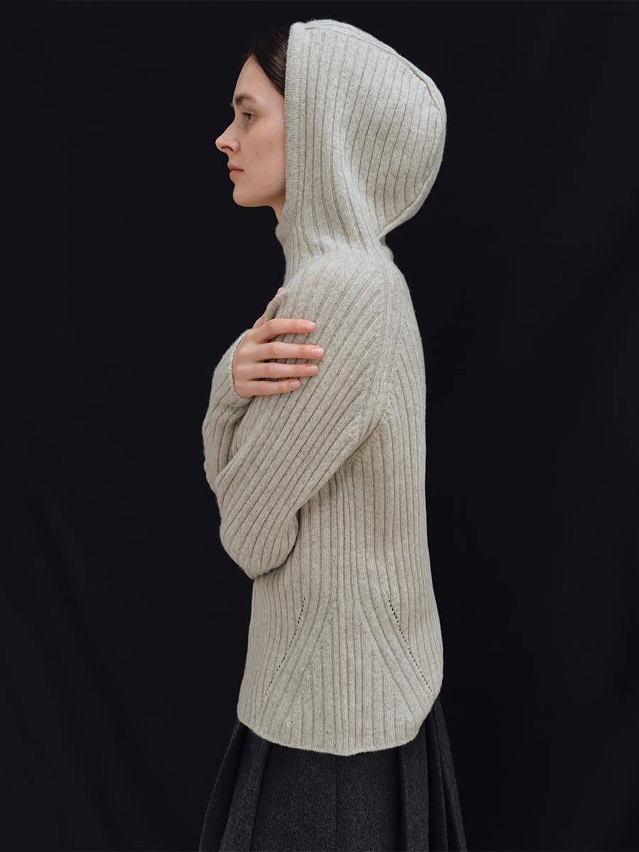 TFW WOOL HOODED RIBBED KNIT TOP_GREY — vue 4