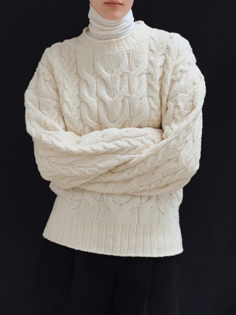 TFW WOOL BOUCLE CABLE KNIT TOP_IVORY — vue 2