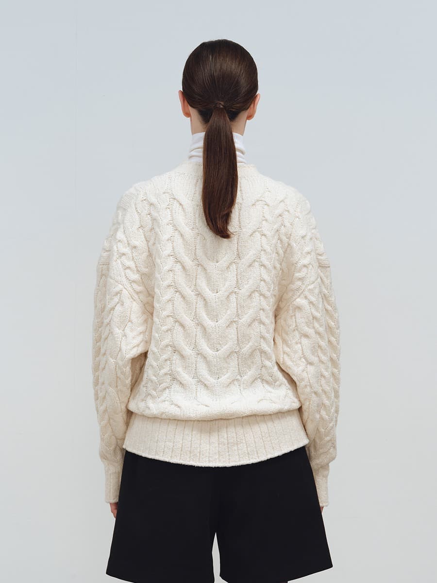 TFW WOOL BOUCLE CABLE KNIT TOP_IVORY — vue 4
