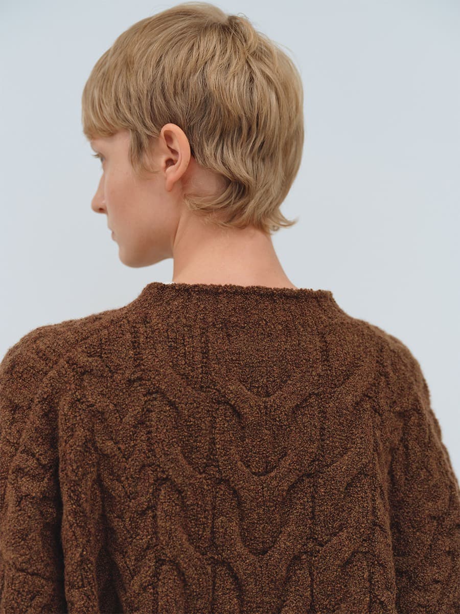 TFW WOOL BOUCLE CABLE KNIT TOP_BROWN — vue 3