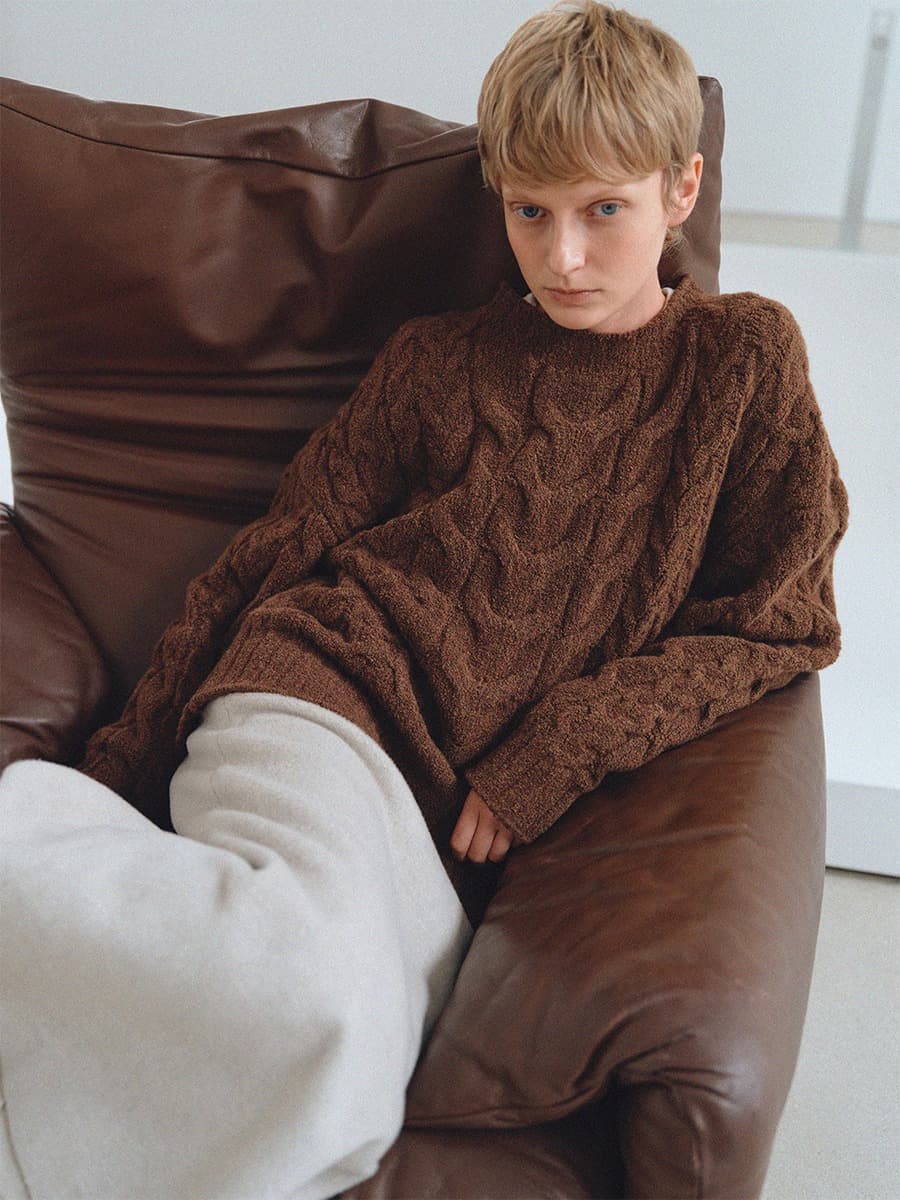 TFW WOOL BOUCLE CABLE KNIT TOP_BROWN — vue 4