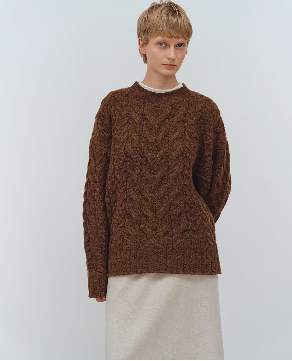 TFW WOOL BOUCLE CABLE KNIT TOP_BROWN — vue 6