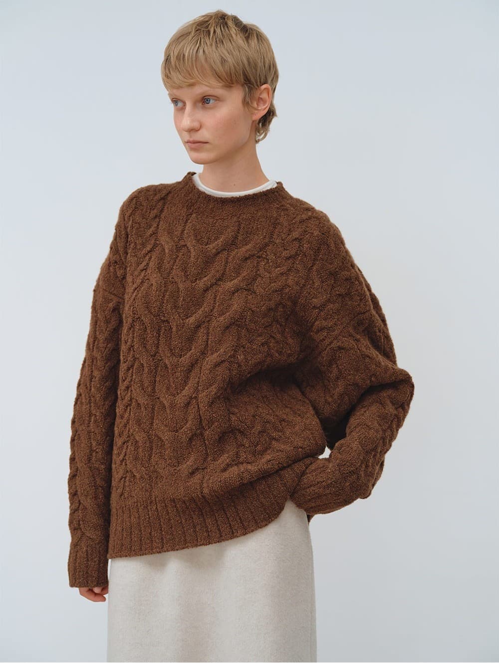 TFW WOOL BOUCLE CABLE KNIT TOP_BROWN — vue 10