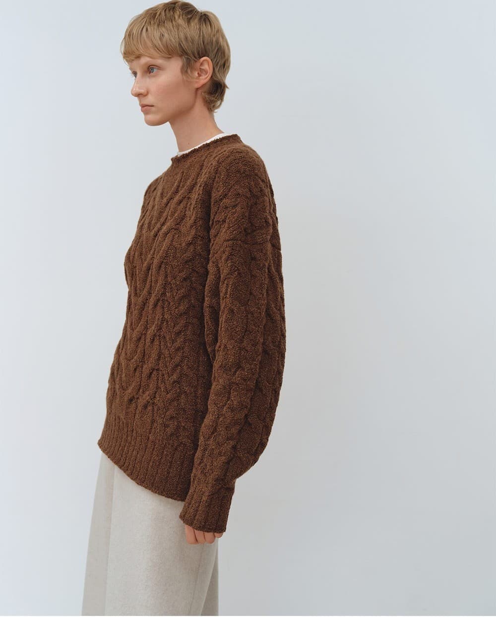TFW WOOL BOUCLE CABLE KNIT TOP_BROWN — vue 11