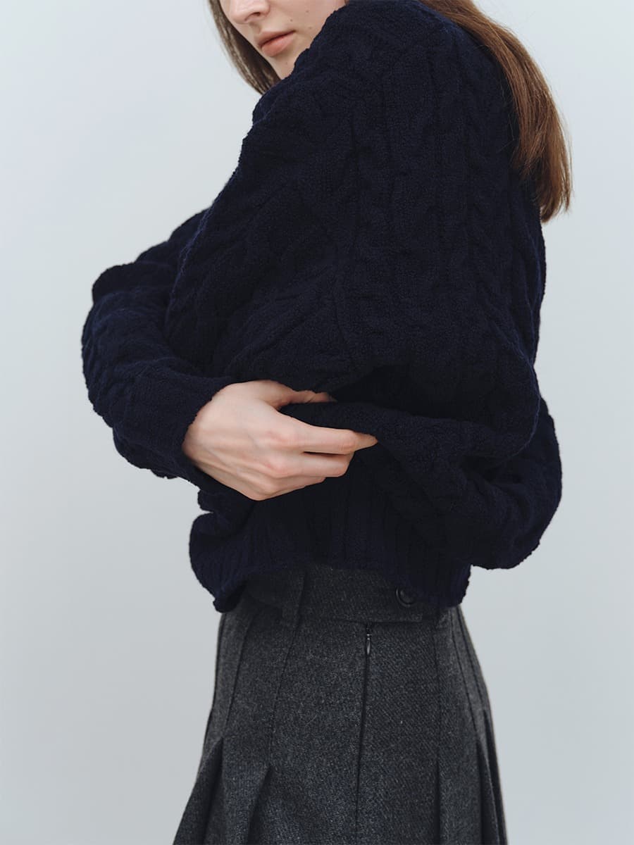 TFW WOOL BOUCLE CABLE KNIT TOP_NAVY — vue 3