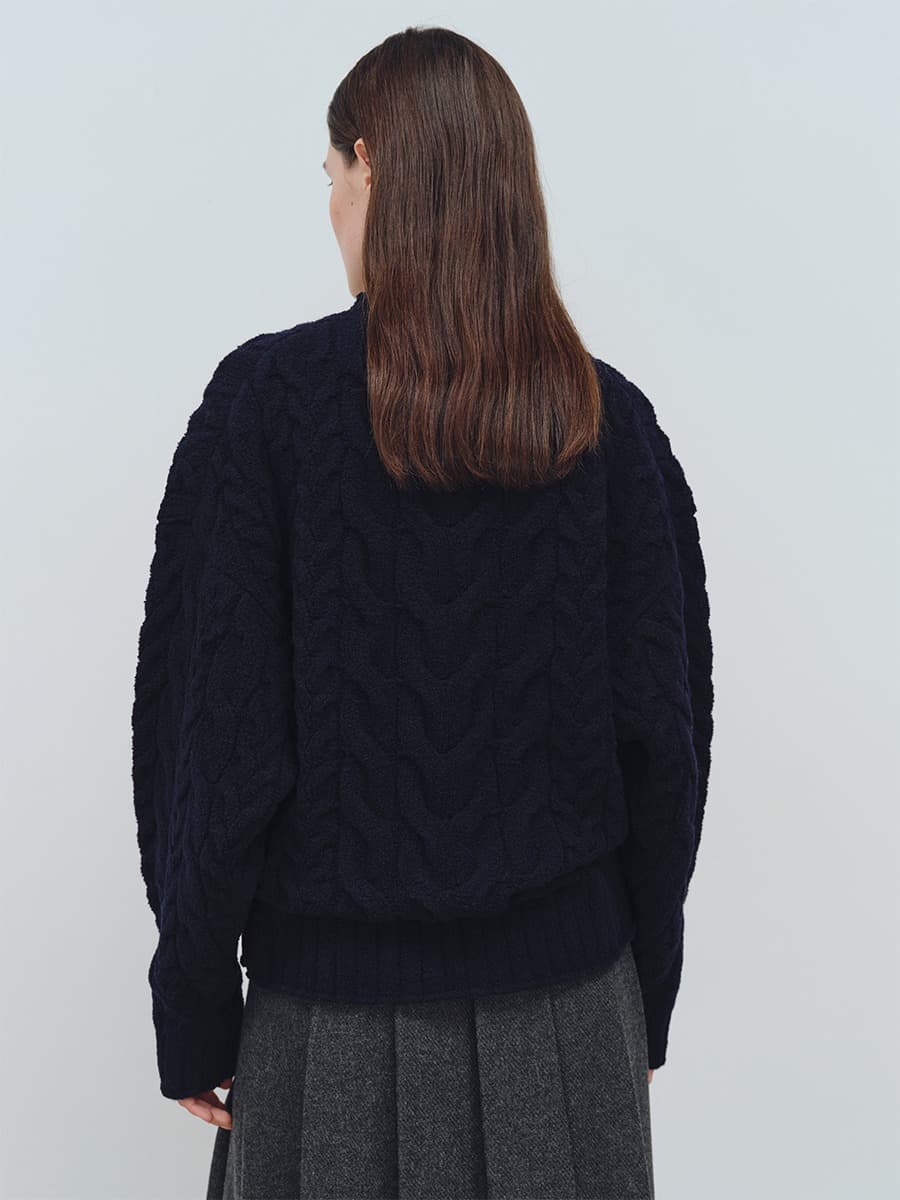 TFW WOOL BOUCLE CABLE KNIT TOP_NAVY — vue 4