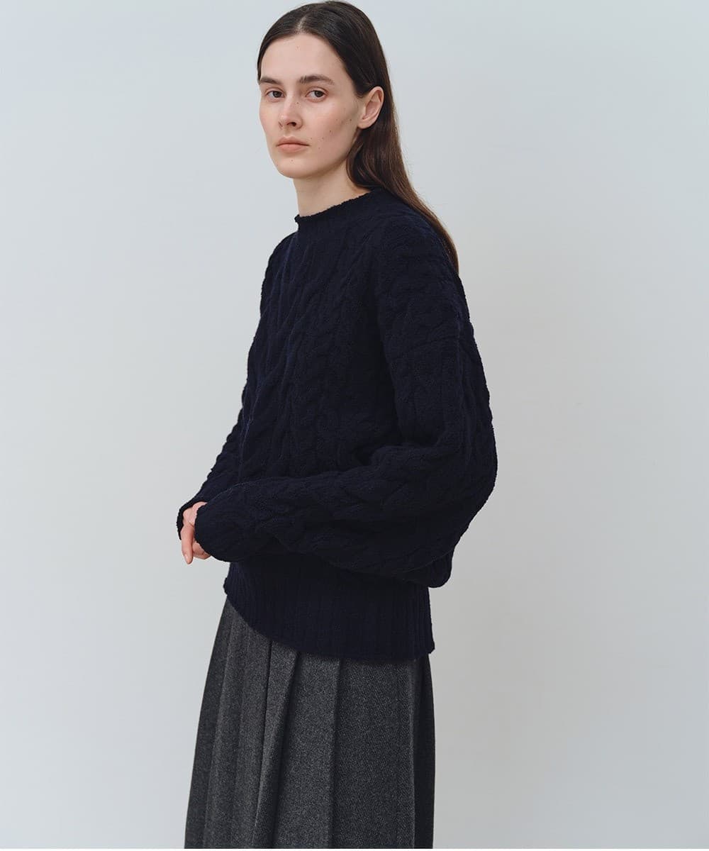 TFW WOOL BOUCLE CABLE KNIT TOP_NAVY — vue 9