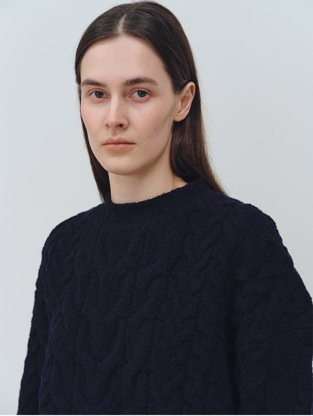 TFW WOOL BOUCLE CABLE KNIT TOP_NAVY — vue 10