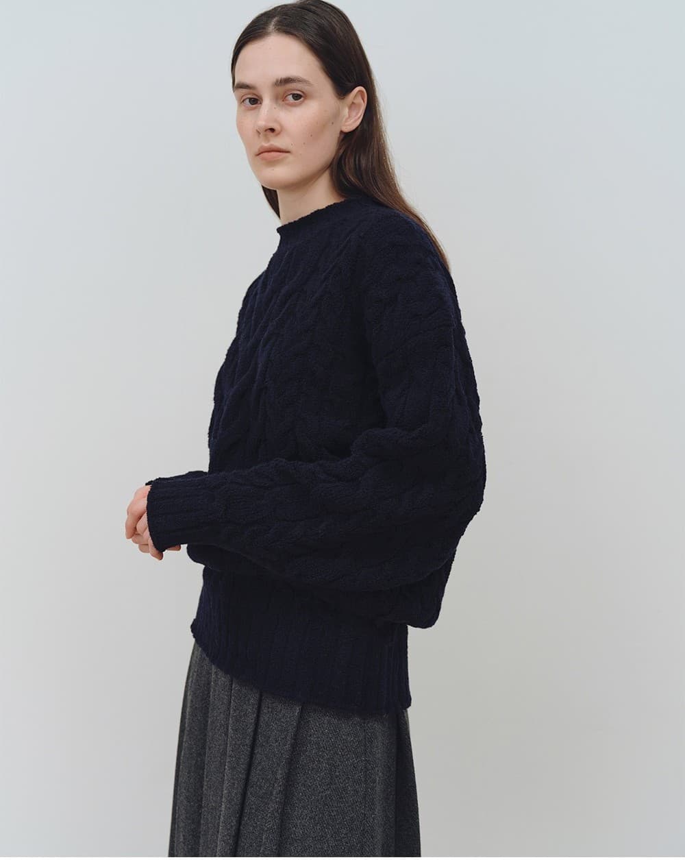 TFW WOOL BOUCLE CABLE KNIT TOP_NAVY — vue 11