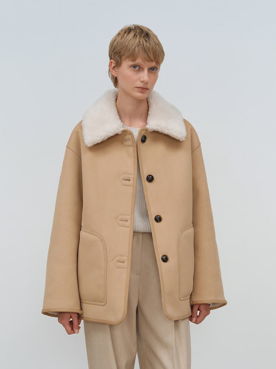 TFW REVERSIBLE SHEARING HALF COAT_BEIGE — vue 3