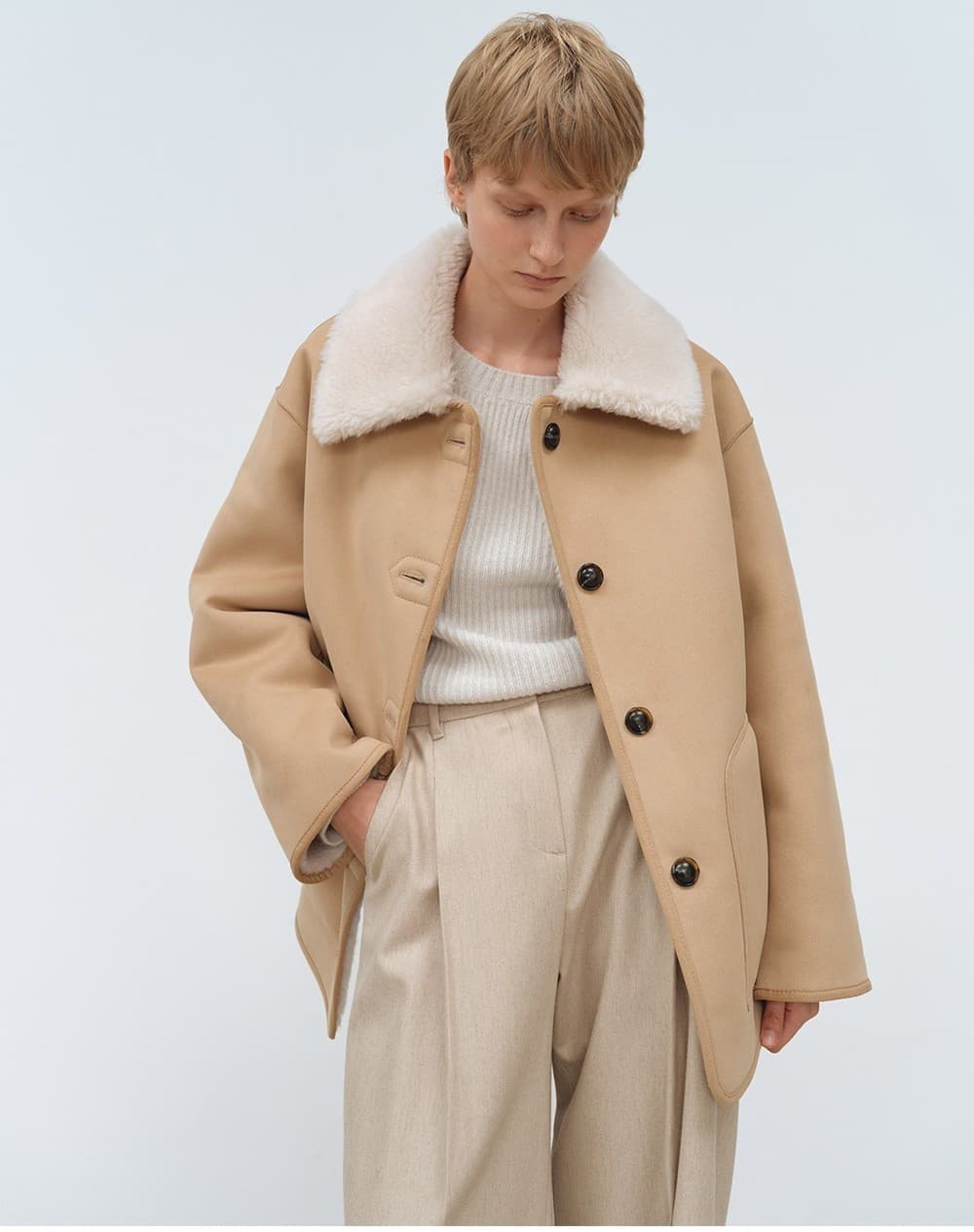 TFW REVERSIBLE SHEARING HALF COAT_BEIGE — vue 10