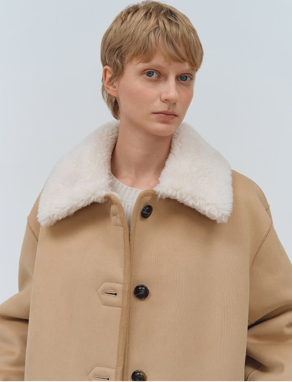 TFW REVERSIBLE SHEARING HALF COAT_BEIGE — vue 11
