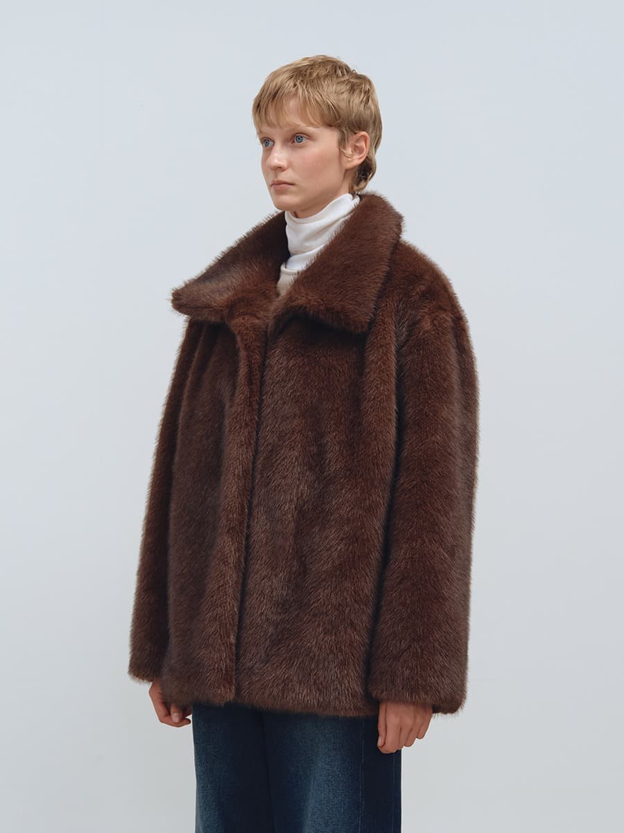 TFW HIGH NECK ECO FUR HALF JACKET_BROWN — vue 2