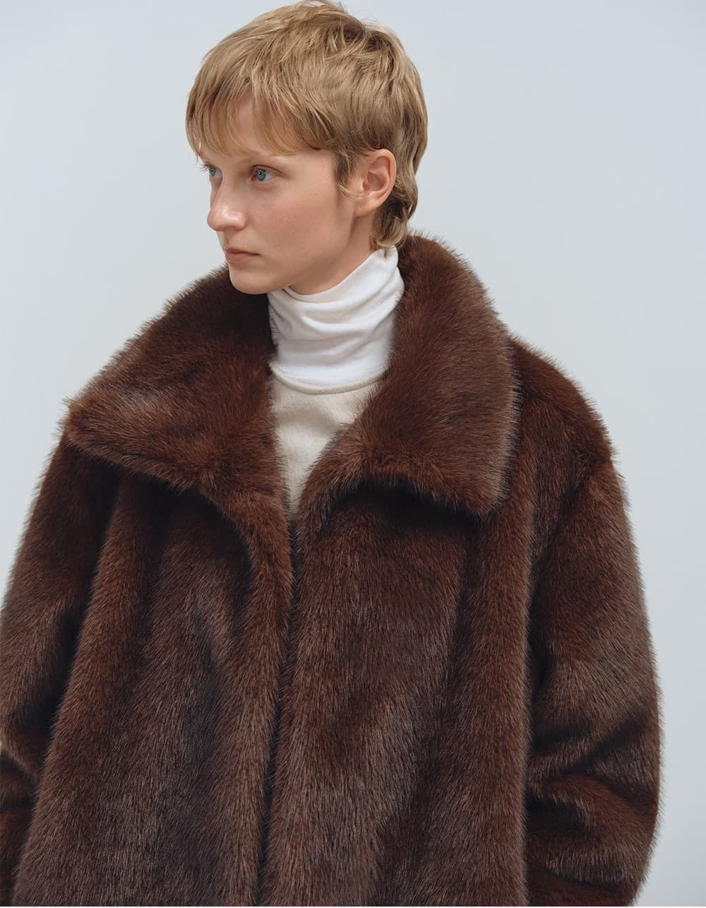 TFW HIGH NECK ECO FUR HALF JACKET_BROWN — vue 9