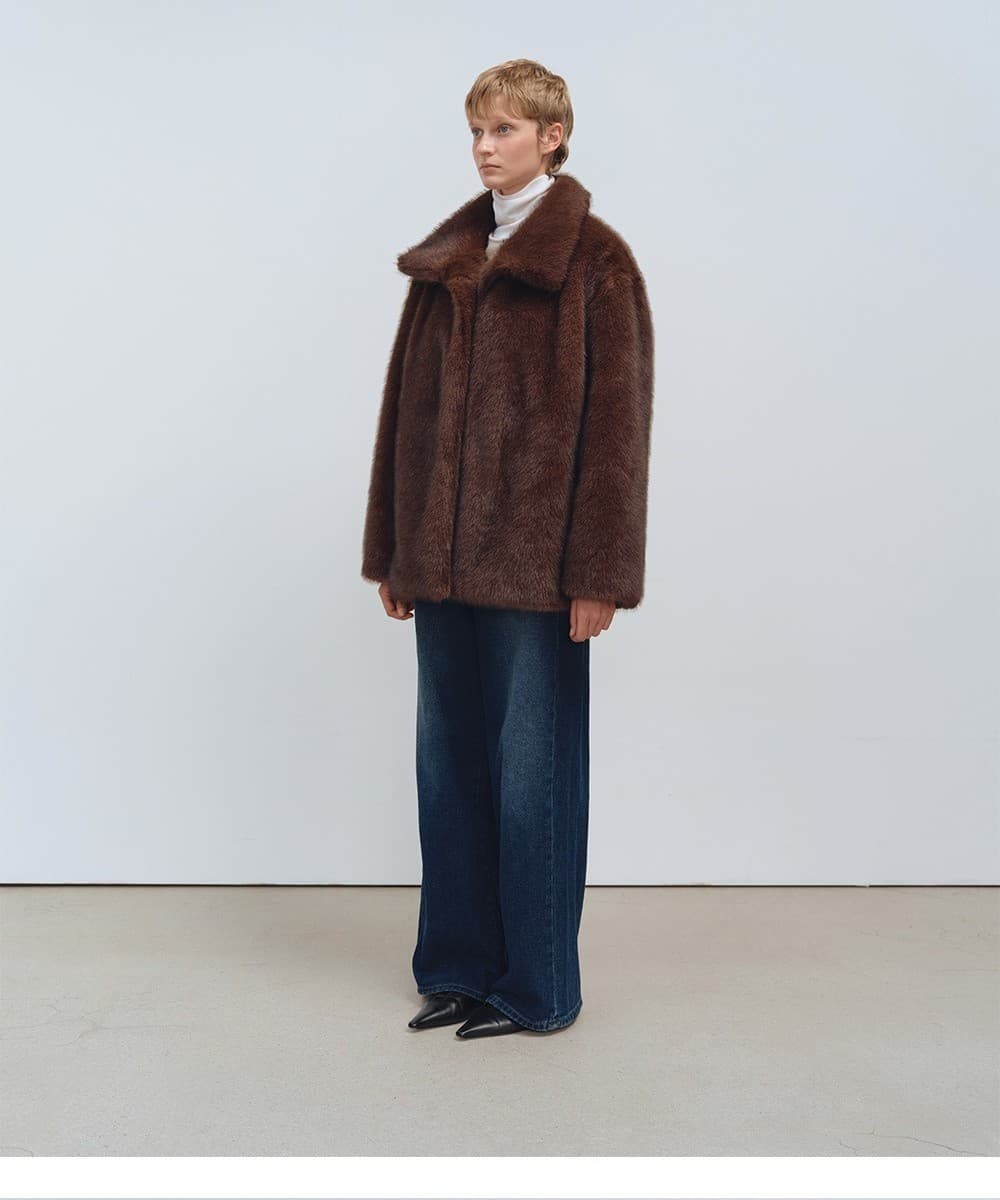 TFW HIGH NECK ECO FUR HALF JACKET_BROWN — vue 10