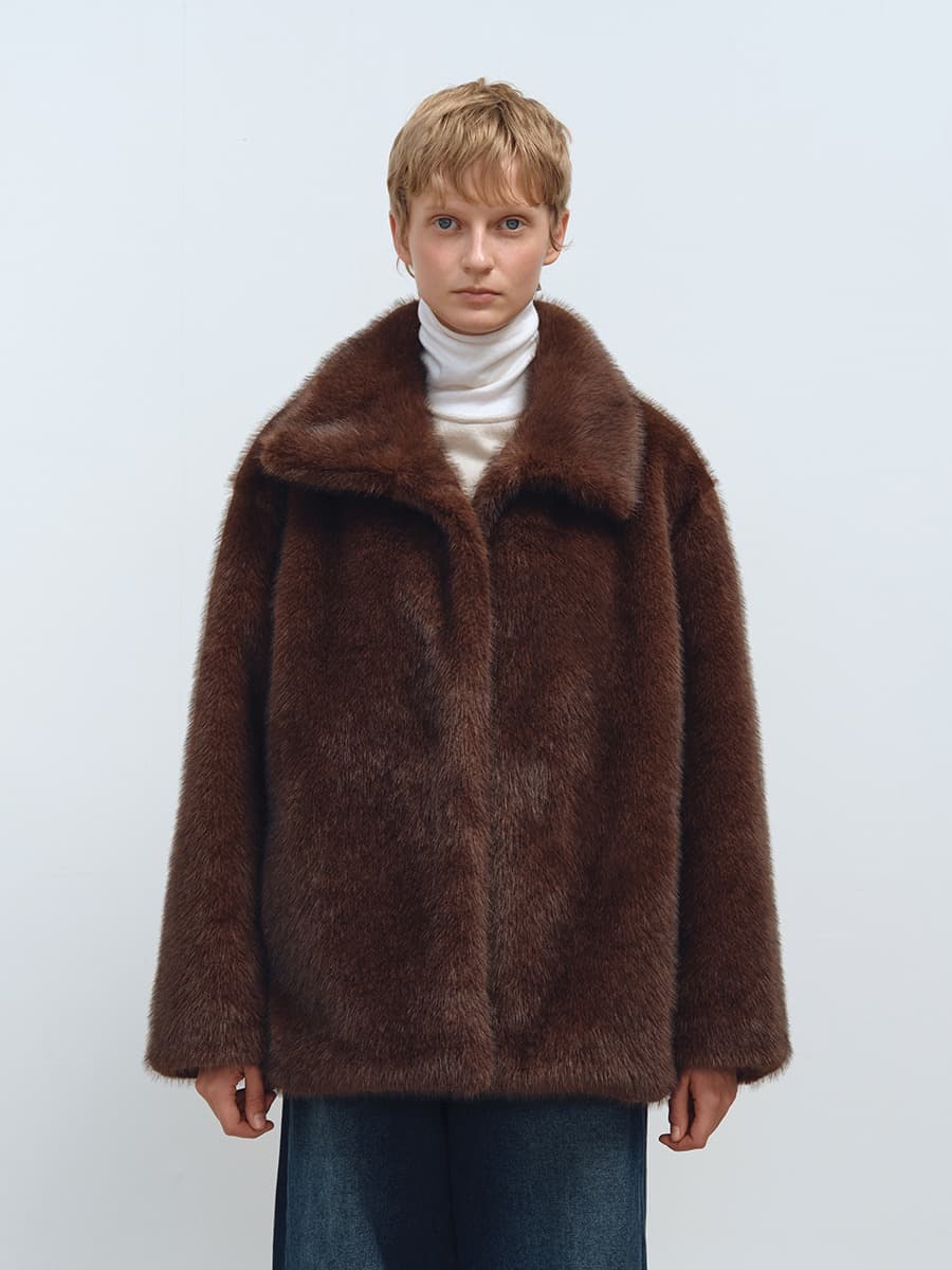 TFW HIGH NECK ECO FUR HALF JACKET_BROWN — vue 1