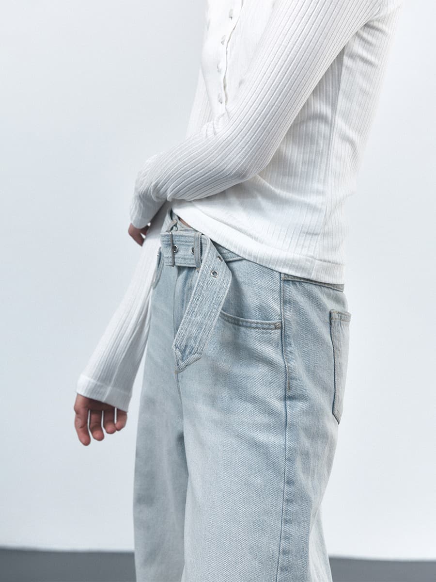 TVS BELTED LOOSE FIT DENIM_LIGHT-BLUE — vue 4