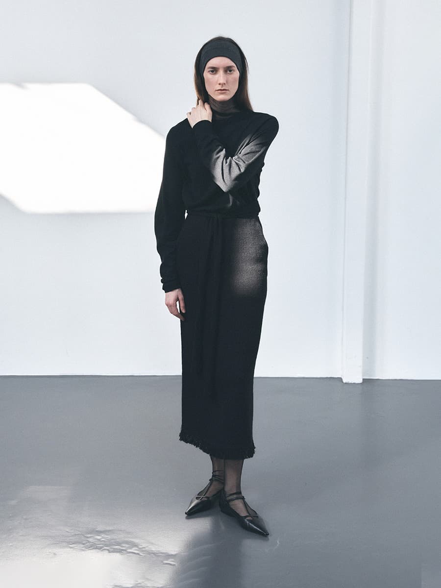 TVS H-LINE FRINGE MAXI SKIRT_BLACK — vue 2
