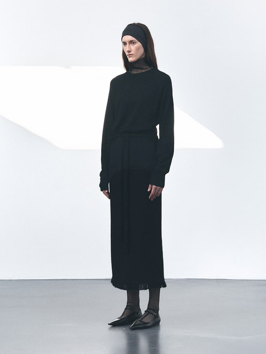 TVS H-LINE FRINGE MAXI SKIRT_BLACK — vue 3