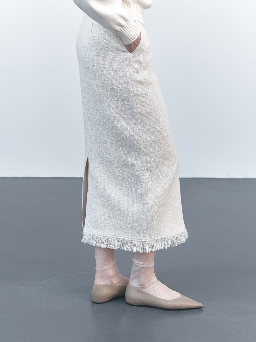 TVS H-LINE FRINGE MAXI SKIRT_IVORY — vue 2