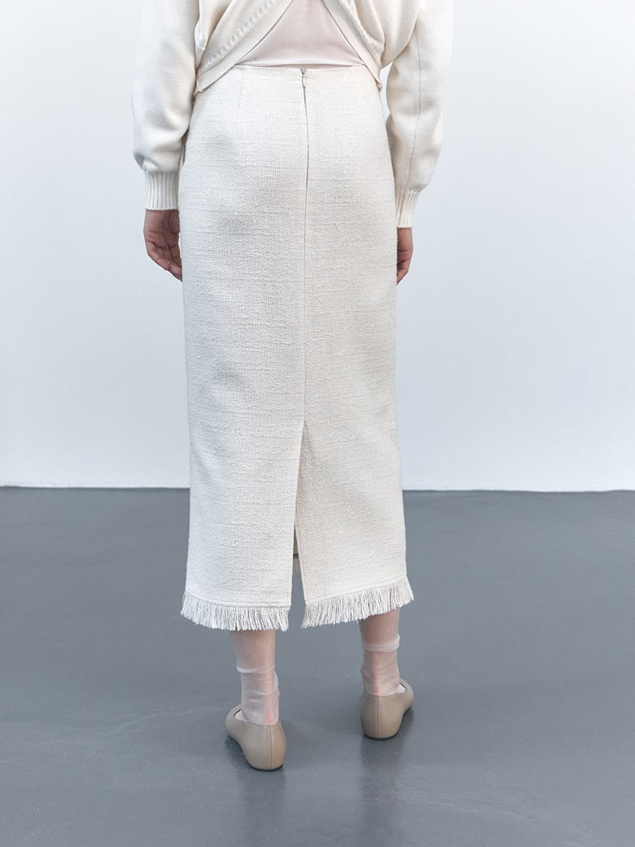 TVS H-LINE FRINGE MAXI SKIRT_IVORY — vue 3