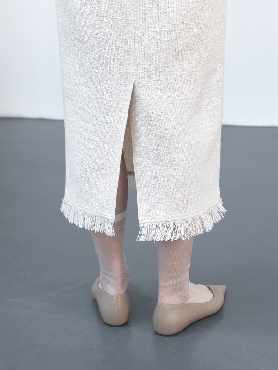 TVS H-LINE FRINGE MAXI SKIRT_IVORY — vue 4