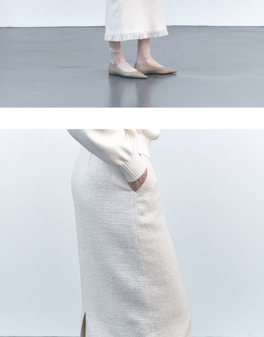 TVS H-LINE FRINGE MAXI SKIRT_IVORY — vue 9