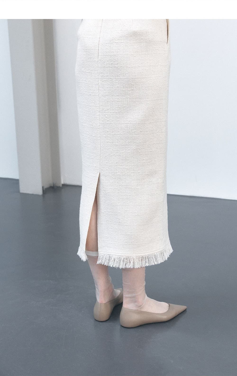 TVS H-LINE FRINGE MAXI SKIRT_IVORY — vue 12