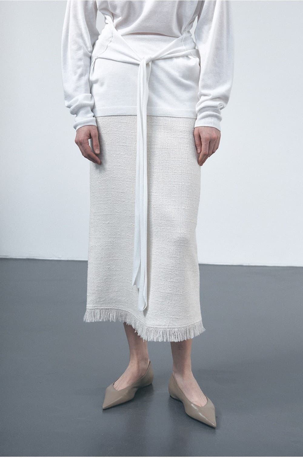 TVS H-LINE FRINGE MAXI SKIRT_IVORY — vue 18