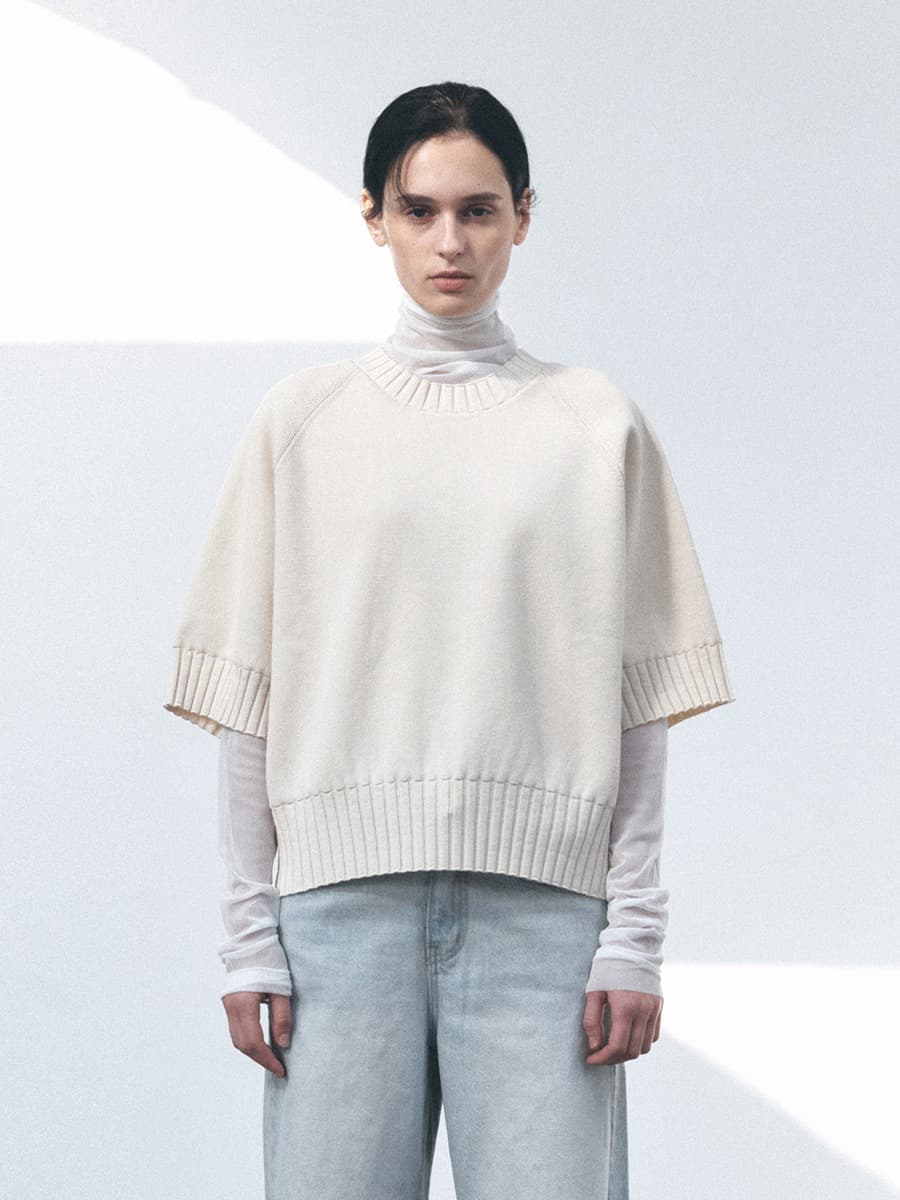 TVS COTTON ROUND NECK KNIT TOP_CREAM — vue 1