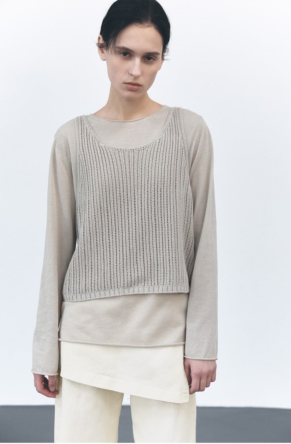 TVS NETTING LAYERD KNIT TOP_BEIGE — vue 5