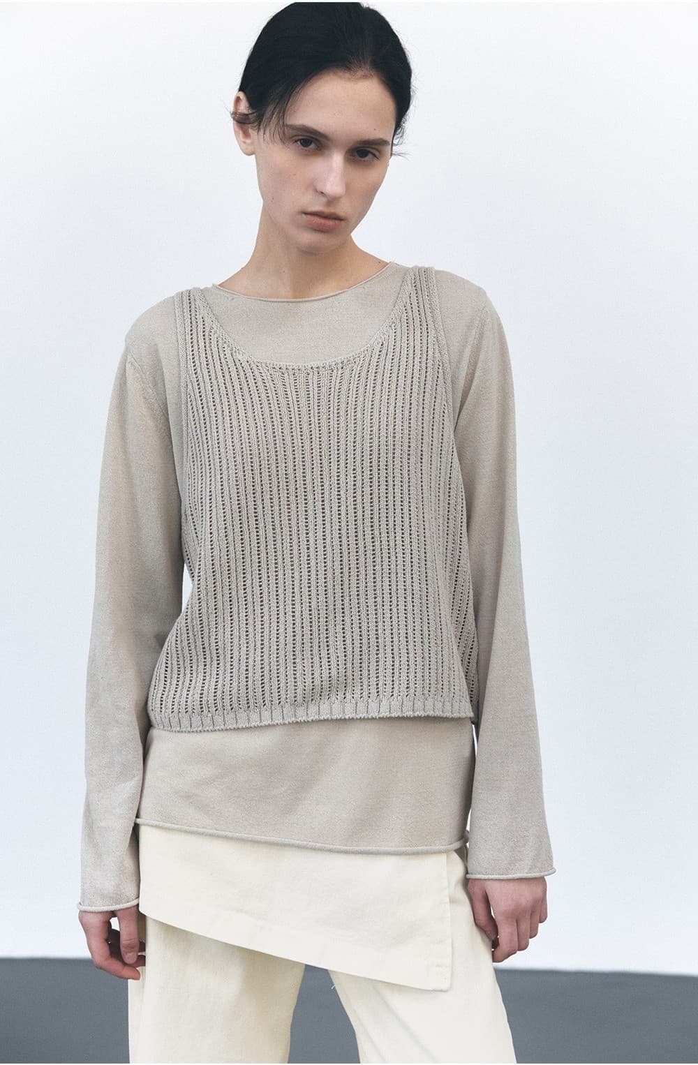 TVS NETTING LAYERD KNIT TOP_BEIGE — vue 8