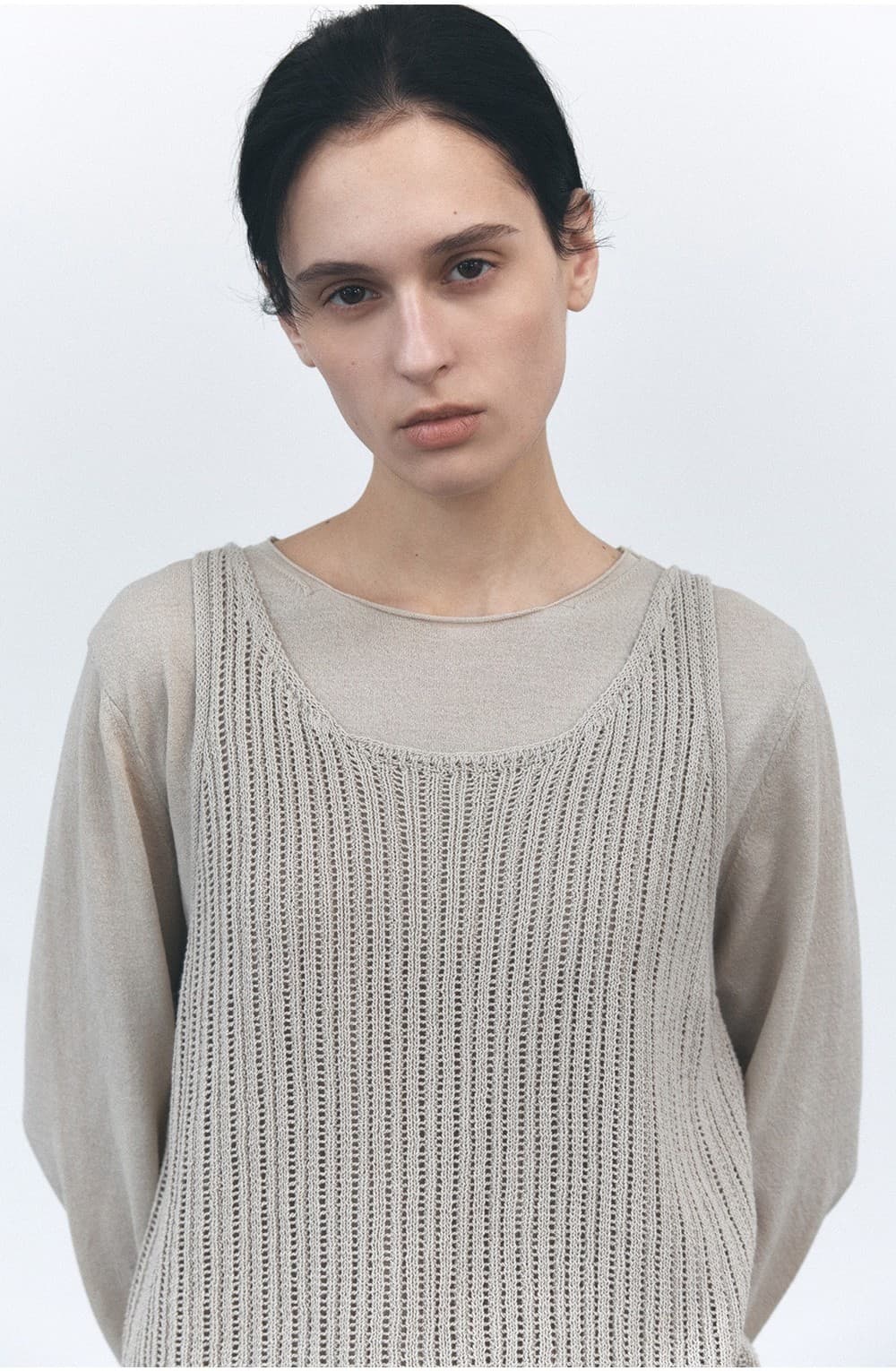 TVS NETTING LAYERD KNIT TOP_BEIGE — vue 9
