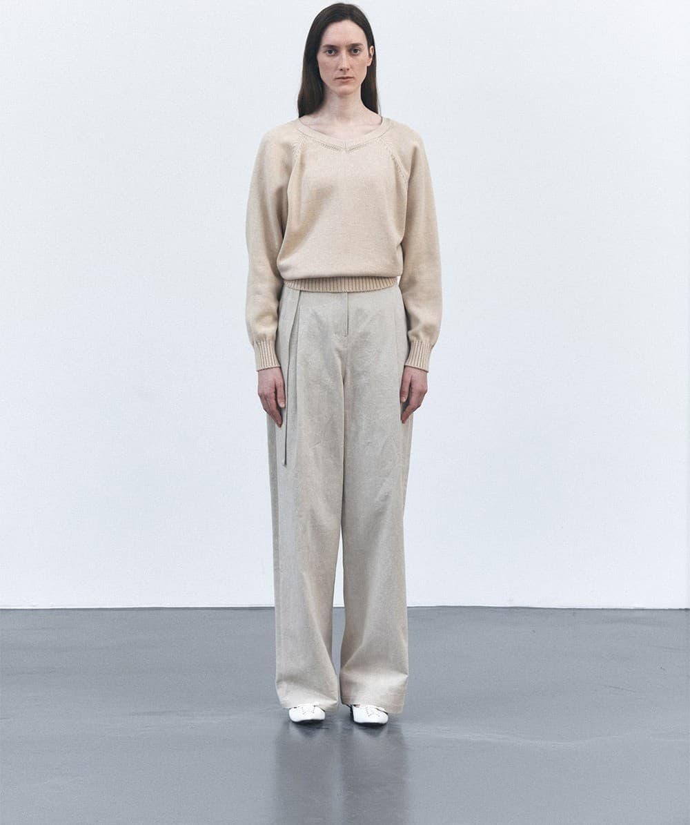 TVS TWISTED V-NECK KNIT TOP_Y-BEIGE — vue 5