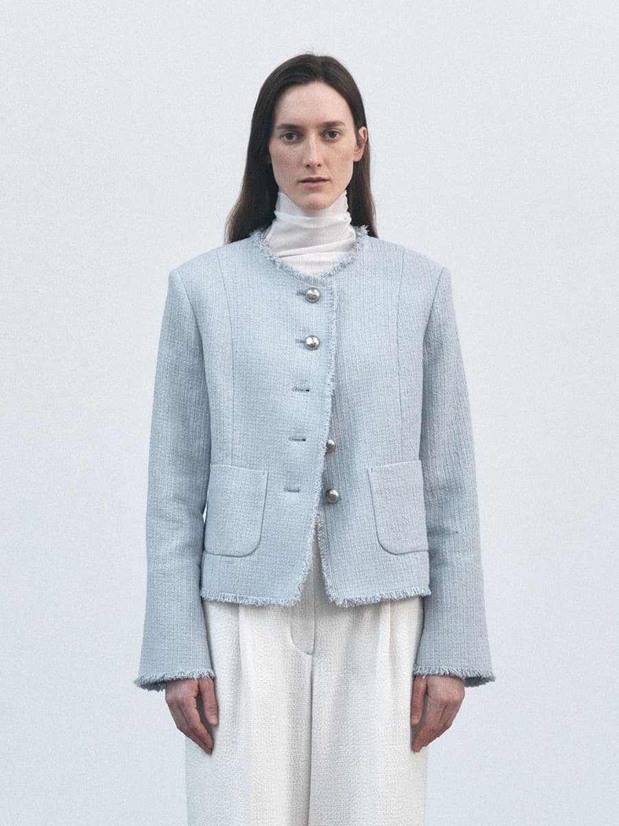 TVS FRINGE TWEED JACKET_SKY — vue 1