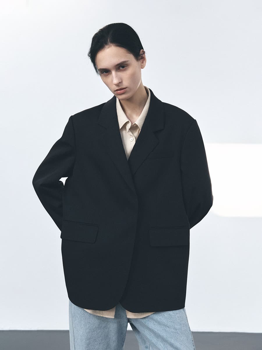 TVS HIDDEN ONE BUTTON WOOL BLAZER_D-NAVY — vue 2