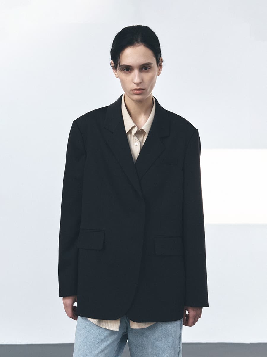 TVS HIDDEN ONE BUTTON WOOL BLAZER_D-NAVY — vue 1