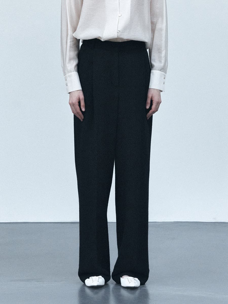 TVS TWEED ONE TUCK TROUSERS_BLACK — vue 1