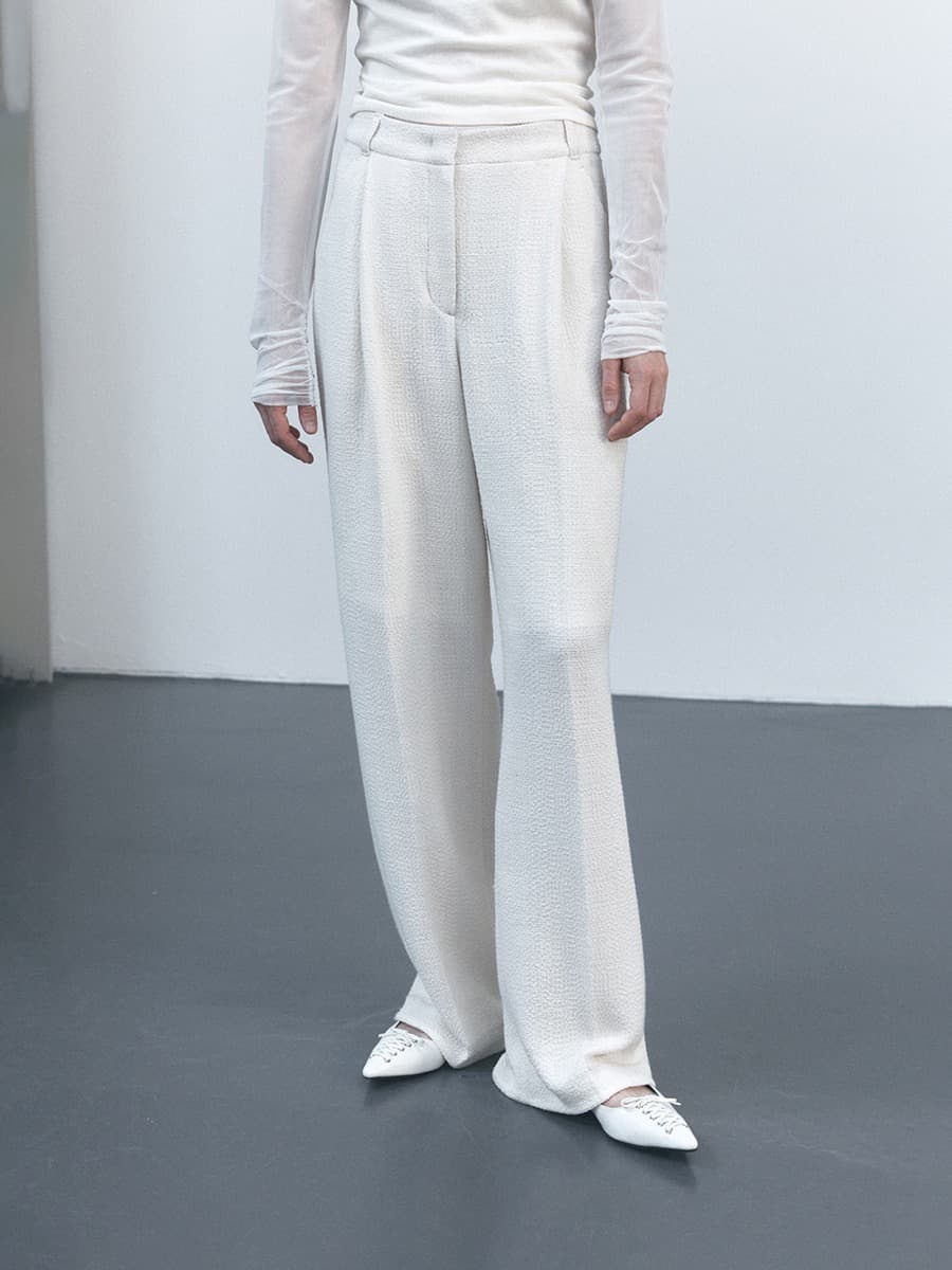 TVS TWEED ONE TUCK TROUSERS_IVORY — vue 1