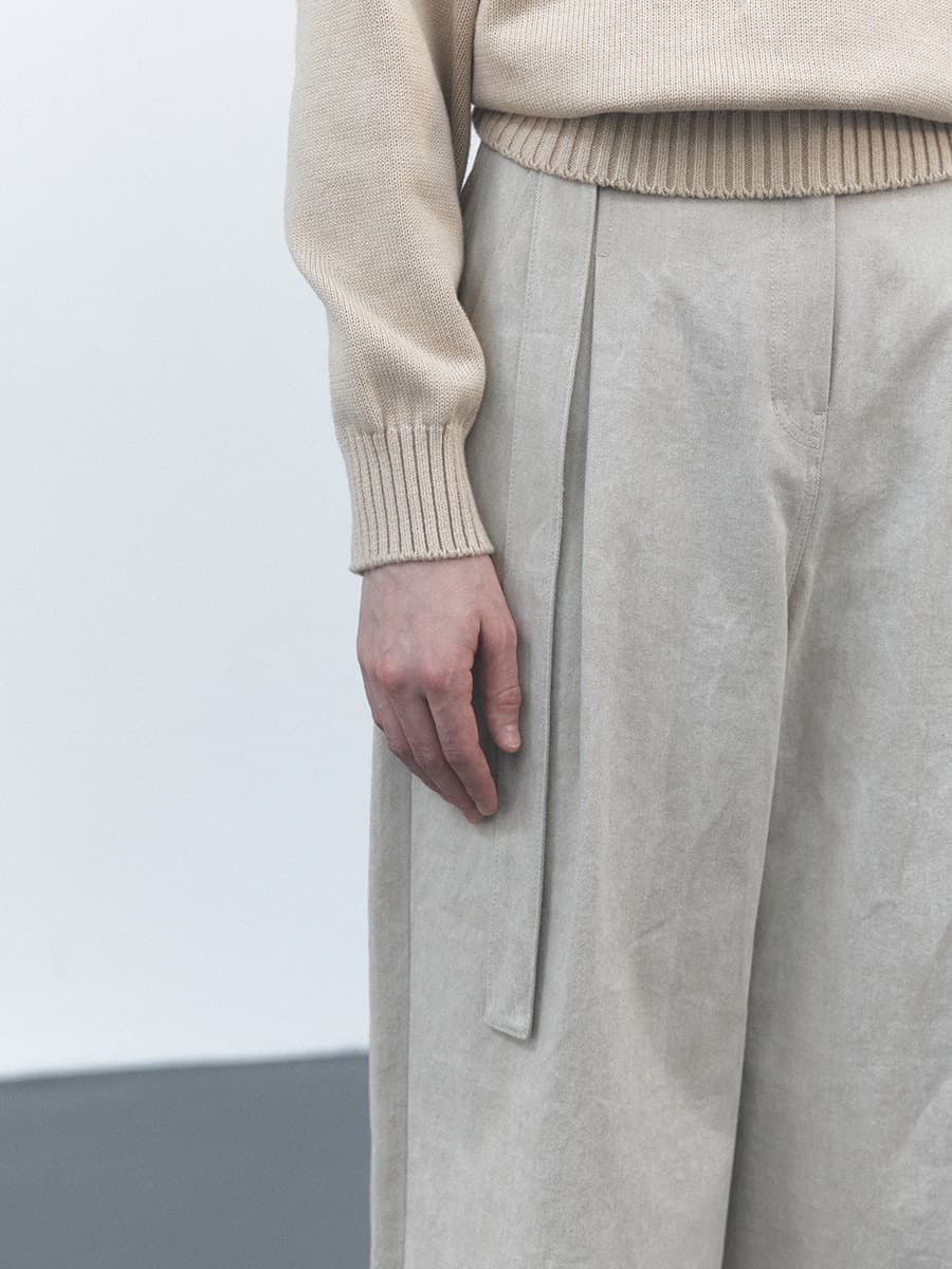 TVS BELTED ONE TUCK WIDE TROUSERS_BEIGE — vue 2